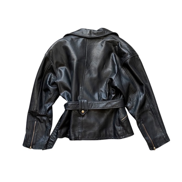 Vintage 80s 90s Black Leather Moto Jacket Heavy Duty Oversized XS - Picture 2 of 9